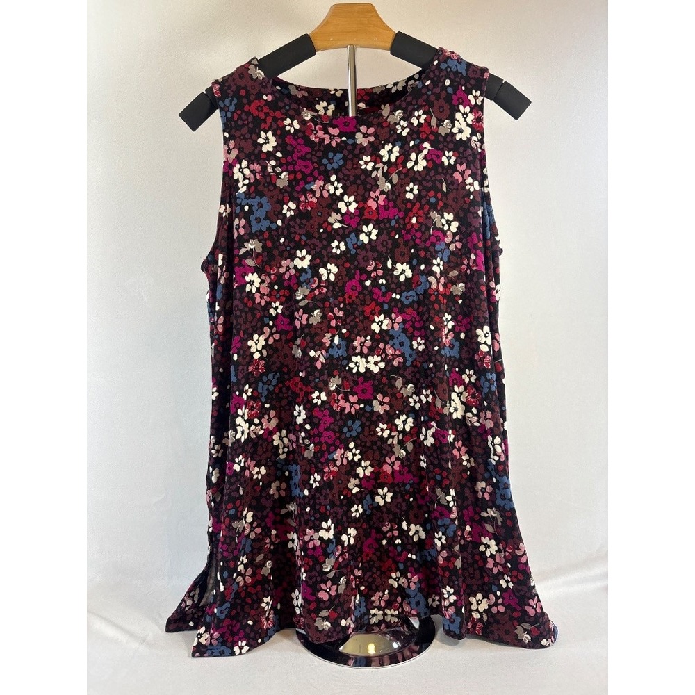 J.Jill Wearever Collection Floral Black Purple Sleeveless Top Blouse Size M